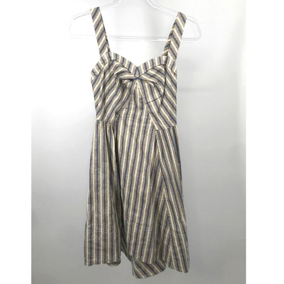 Free People Beige Blue Striped Sleeveless Mini Dress Womens 4 - Picture 1 of 11
